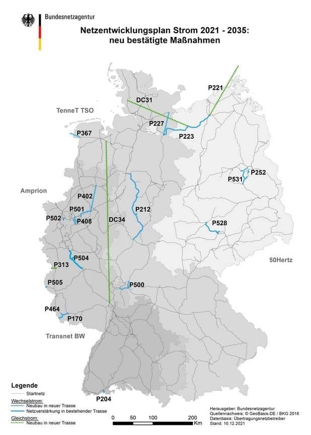 Netzentwicklungsplan Strom 2021-2035: 1000 Kilometer zusätzliche Tassen – erstmals Vernetzung von Gleichstromleitungen von 2 GW bei Offshore-Wind